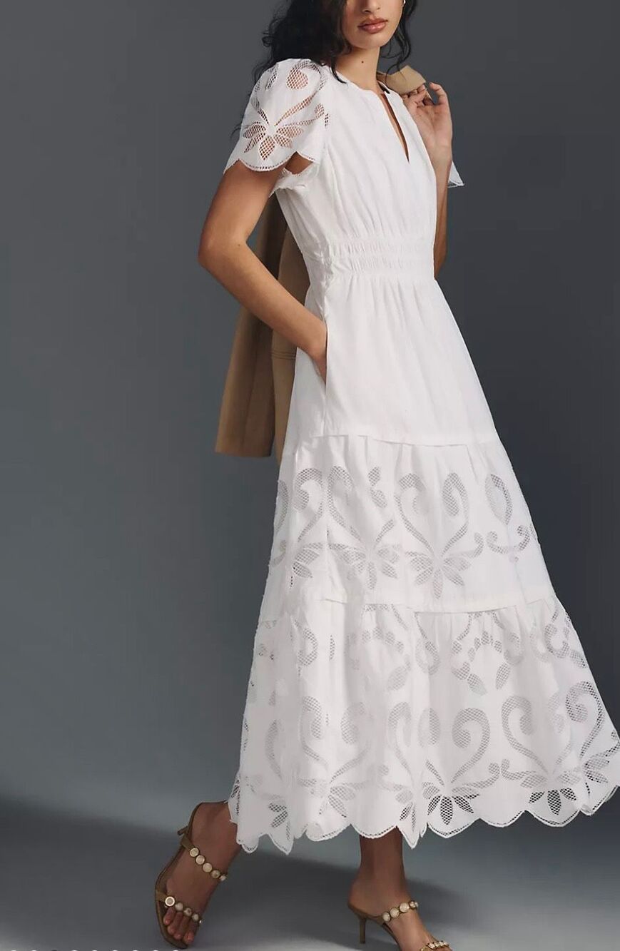 Anthropologie The Somerset Maxi Dress: Cutwork Edition White Sz Medium